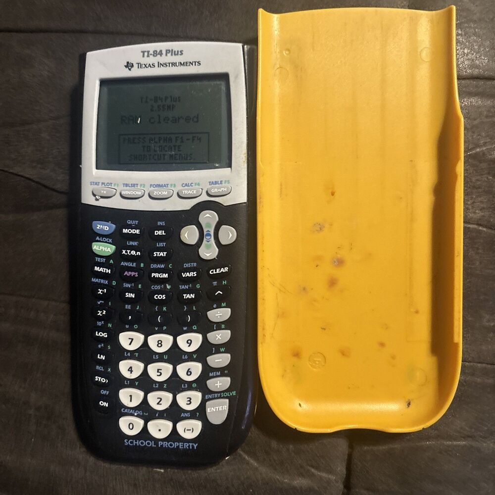 TI-84 Plus Graphing Calculator Yellow School Property Tested No Battery Cover